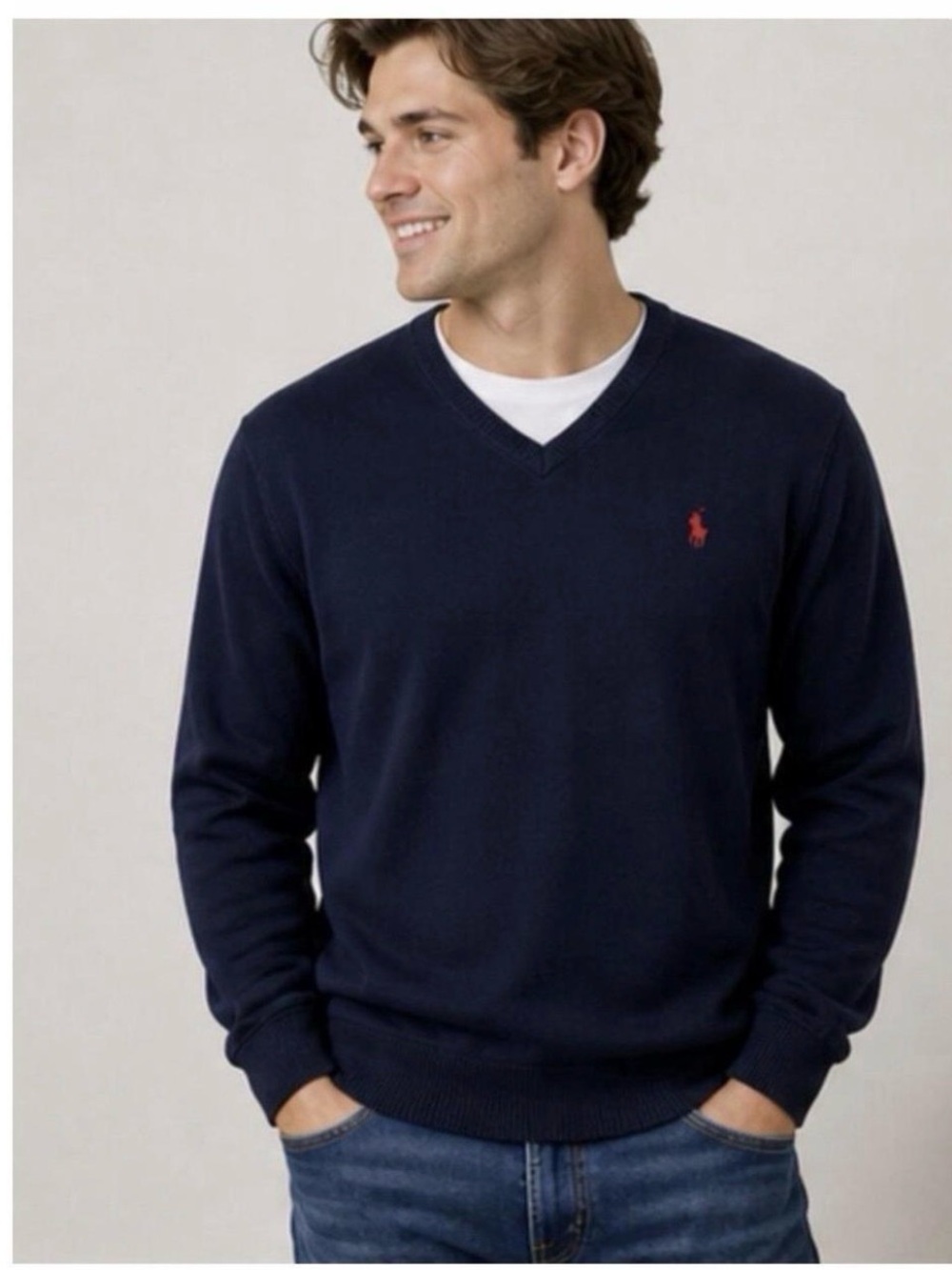 Polo by Ralph Lauren Navy V-Neck Sweater with Red Pony
